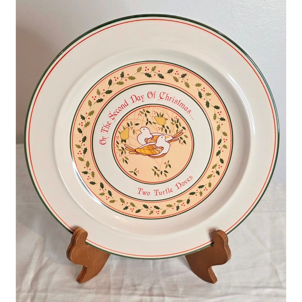 Vintage Anchor Hocking Stoneware Collector Plate 2nd Day of Christmas 10 1/2"